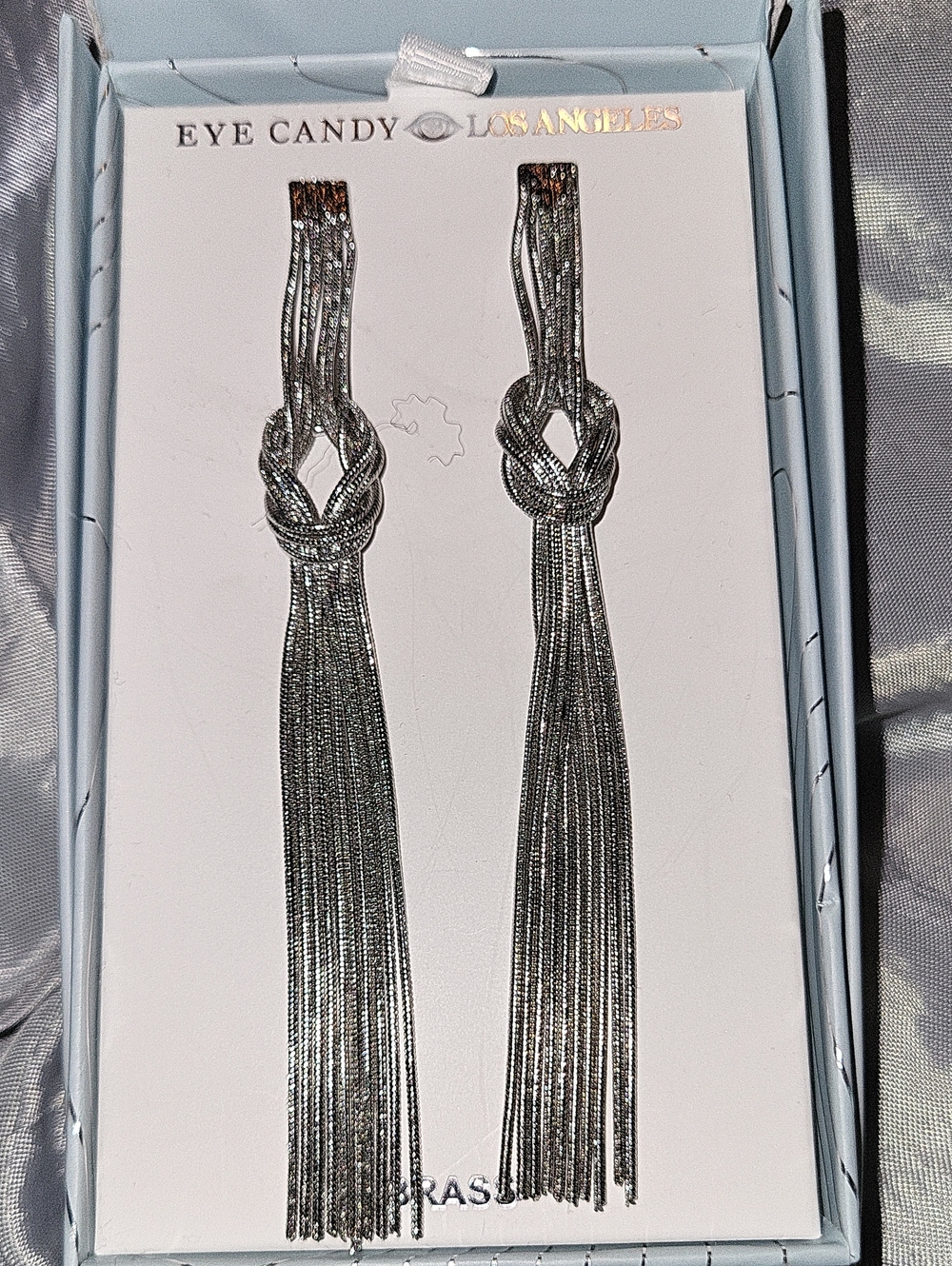 Eye Candy Silver Knot Tassel Drop Earrings Bnib